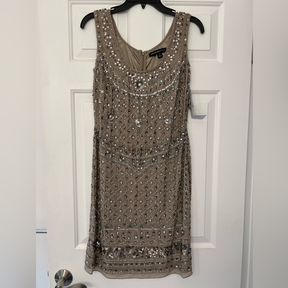 Beautiful beige beaded cocktail dress